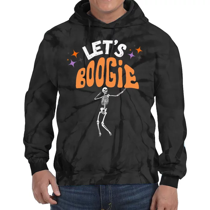 LetS Boogie Funny Skeleton Dance Retro Halloween Tie Dye Hoodie