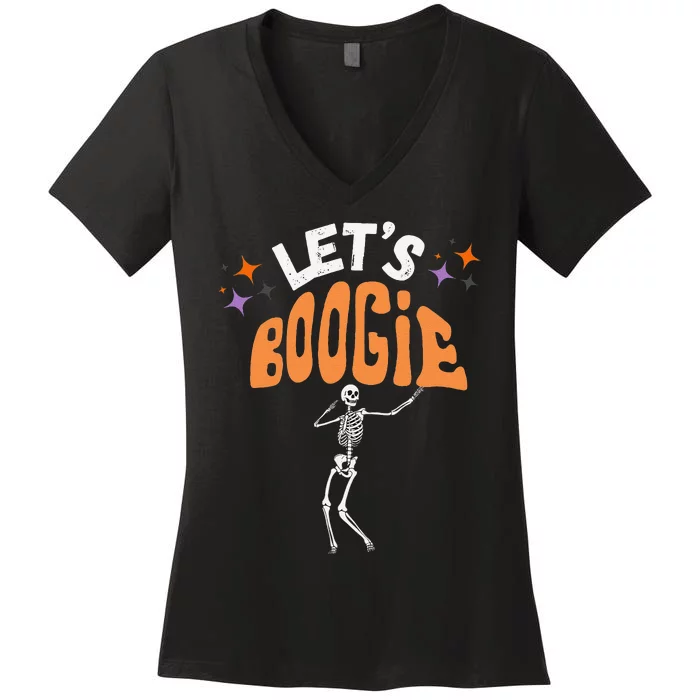 LetS Boogie Funny Skeleton Dance Retro Halloween Premium Women's V-Neck T-Shirt