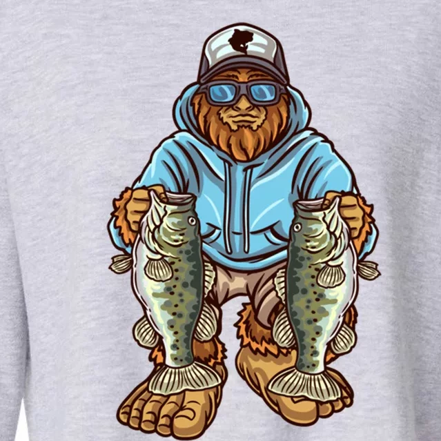 Largemouth Bass Fishing Bigfoot Fisher Cute Gift Cropped Pullover Crew