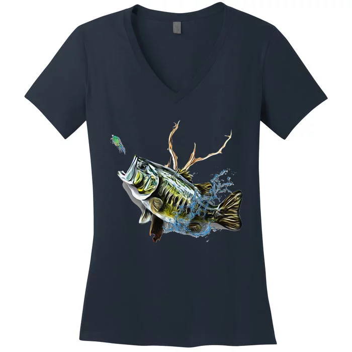 Largemouth Bass Fishing Largemouth Bass Women's V-Neck T-Shirt