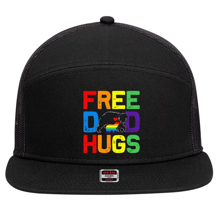 LGBTQ Bear Free Dad Hugs Proud Ally Daddy Rainbow Flag Pride 7 Panel Mesh Trucker Snapback Hat