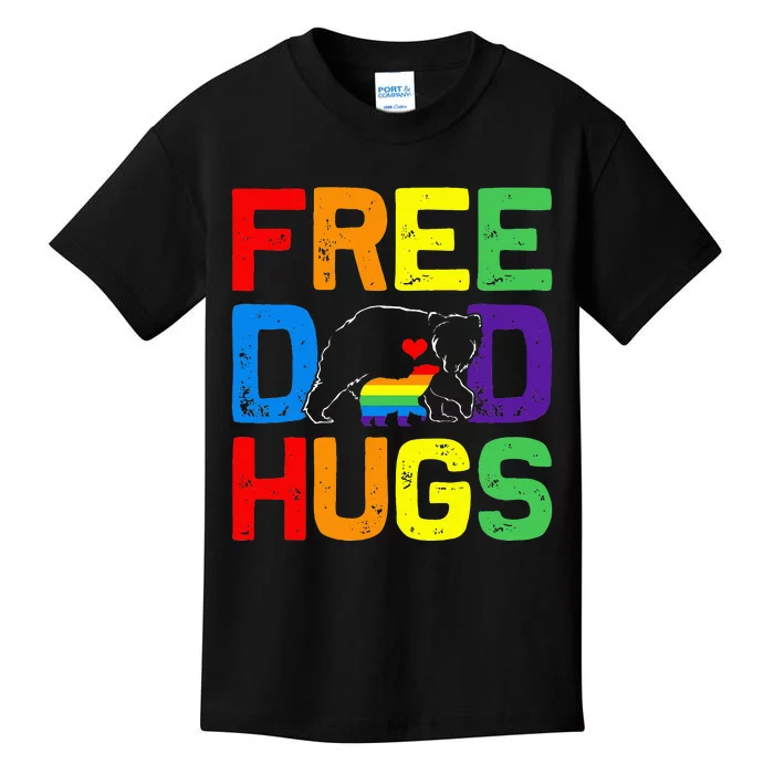 LGBTQ Bear Free Dad Hugs Proud Ally Daddy Rainbow Flag Pride Kids T-Shirt