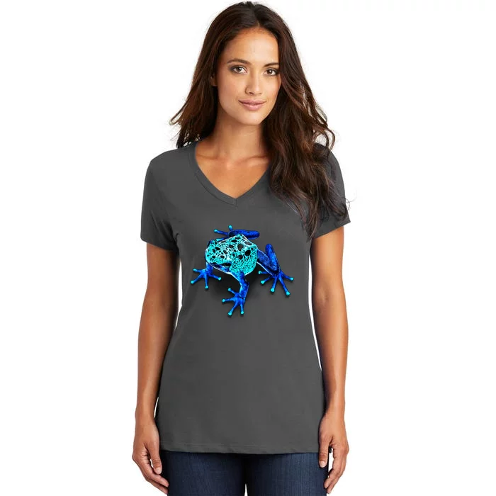 Little Blue Frog With Spots Women's V-Neck T-Shirt