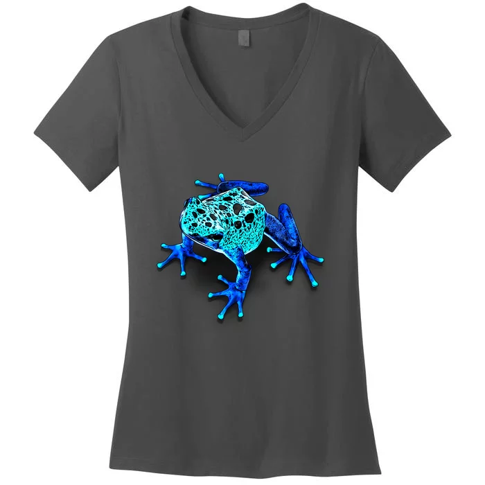 Little Blue Frog With Spots Women's V-Neck T-Shirt