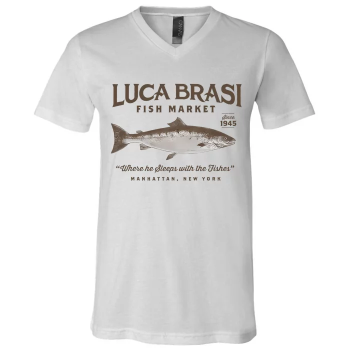 Luca Brasi Fish Market Est 1945 Fishing V-Neck T-Shirt