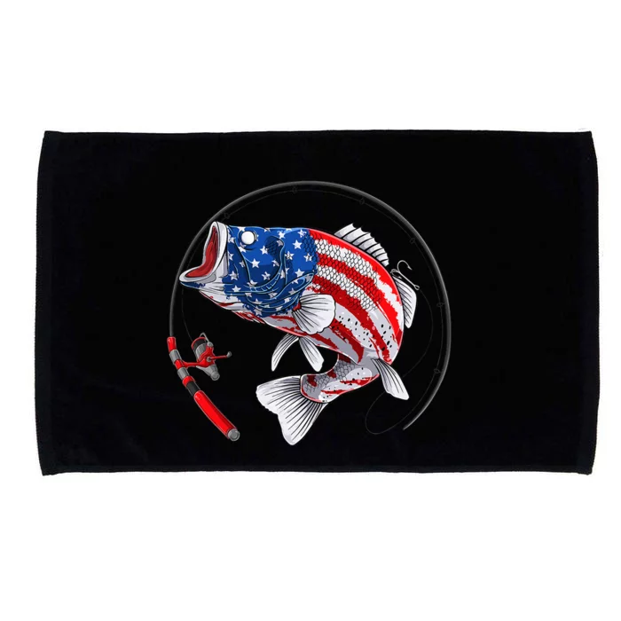 Largemouth Bass Fish USA American Flag Microfiber Hand Towel