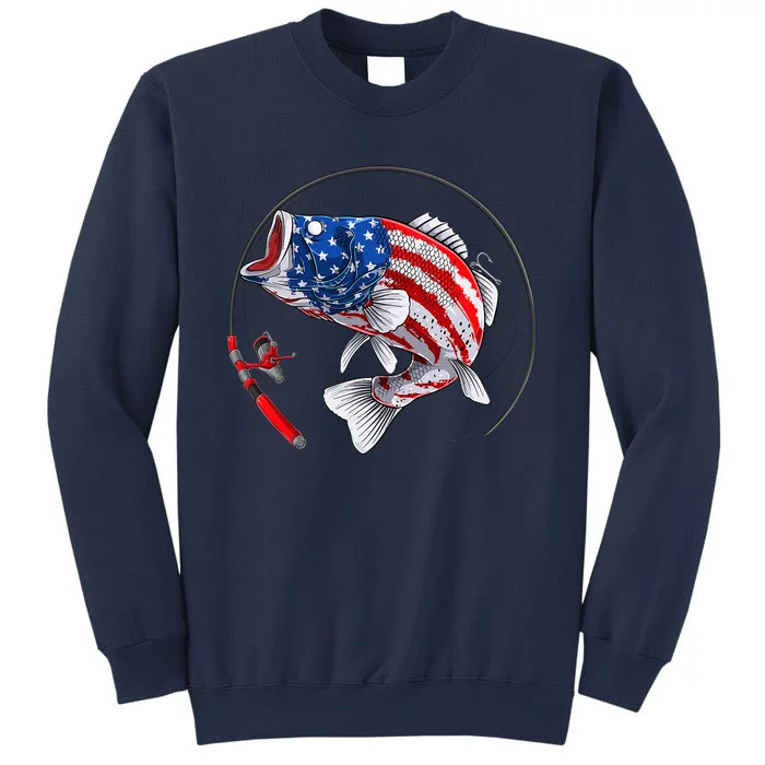 Largemouth Bass Fish USA American Flag Sweatshirt