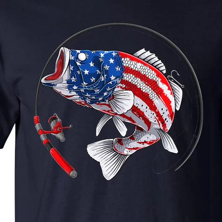 Largemouth Bass Fish USA American Flag Tall T-Shirt