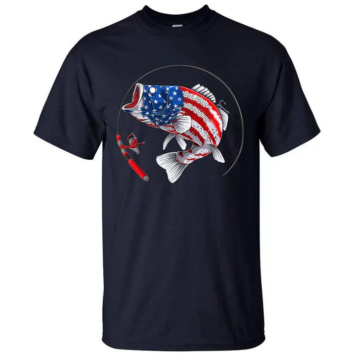 Largemouth Bass Fish USA American Flag Tall T-Shirt