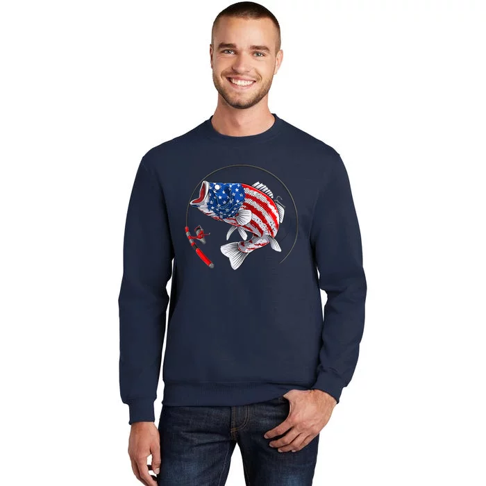 Largemouth Bass Fish USA American Flag Tall Sweatshirt