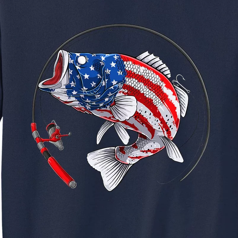 Largemouth Bass Fish USA American Flag Tall Sweatshirt