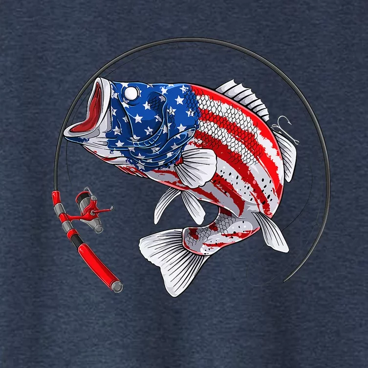 Largemouth Bass Fish USA American Flag Women's Crop Top Tee