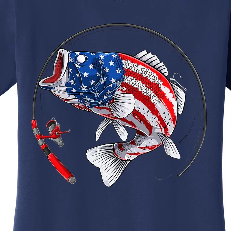 Largemouth Bass Fish USA American Flag Women's T-Shirt