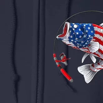 Largemouth Bass Fish USA American Flag Full Zip Hoodie