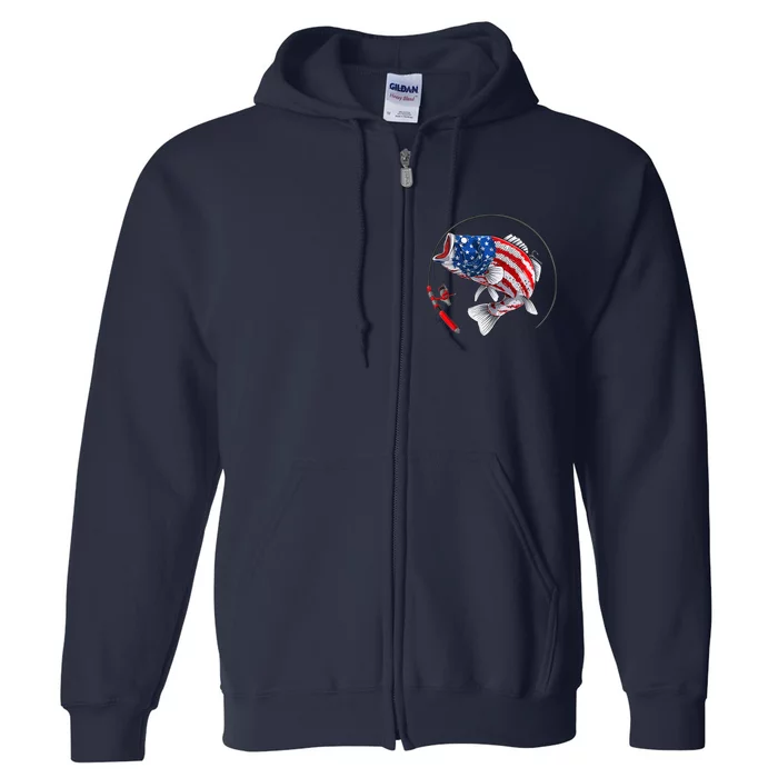 Largemouth Bass Fish USA American Flag Full Zip Hoodie