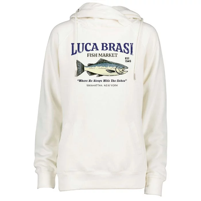 Luca Brasi Fish Market The Godfather Est 1945 Fishing Womens Funnel Neck Pullover Hood