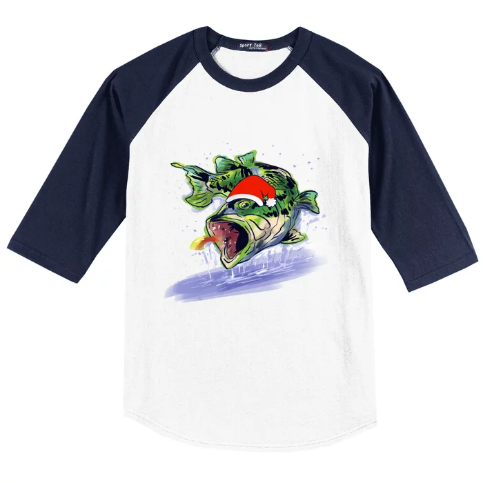 Largemouth Bass Fishing Merry Fishmas Gift Baseball Sleeve Shirt