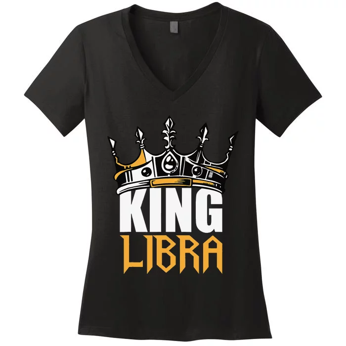 Libra Birthday Gifts King Libra Zodiac Women's V-Neck T-Shirt