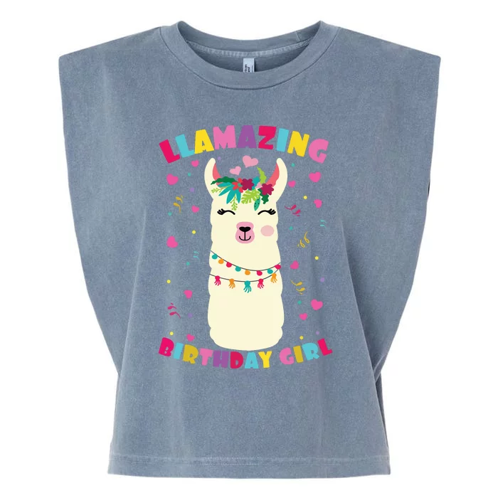 Llamazing Birthday Girl Cute Llama Alpaca Garment-Dyed Women's Muscle Tee