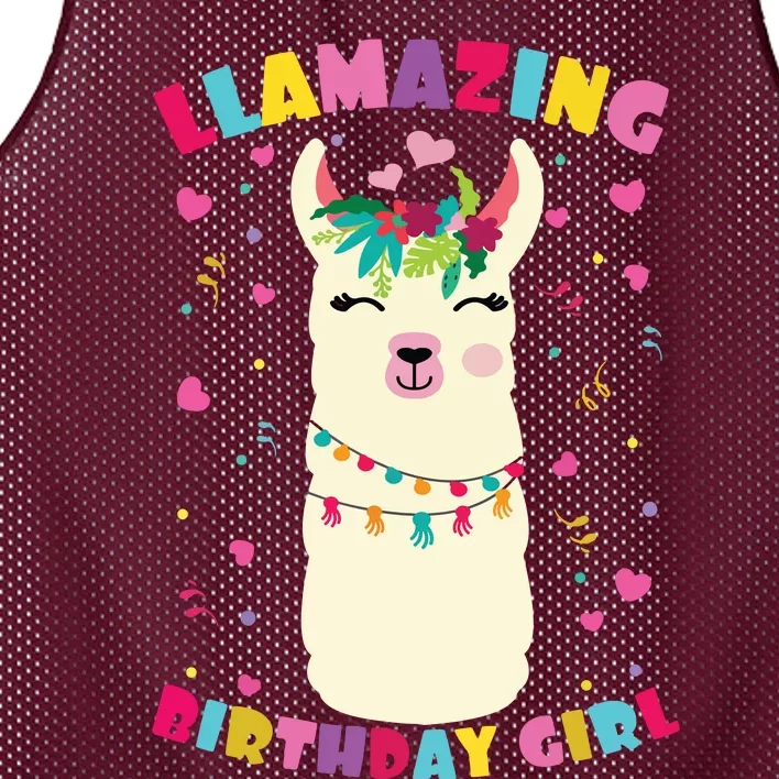 Llamazing Birthday Girl Cute Llama Alpaca Mesh Reversible Basketball Jersey Tank