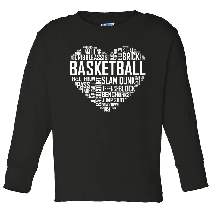 Love Basketball Gift Player Heart Toddler Long Sleeve Shirt