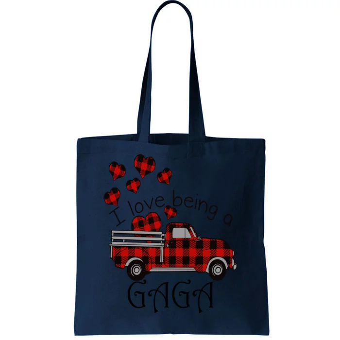 Love Being Gaga Red Plaid Truck Gnome Hearts Valentine's Day Gift, Funny Red Tote Bag