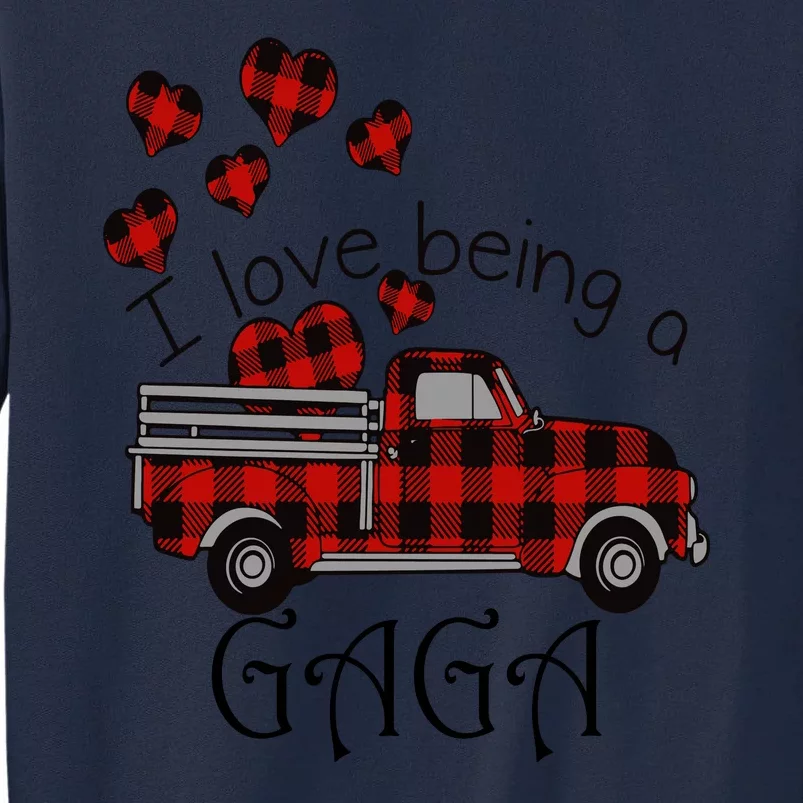 Love Being Gaga Red Plaid Truck Gnome Hearts Valentine's Day Gift, Funny Red Tall Sweatshirt