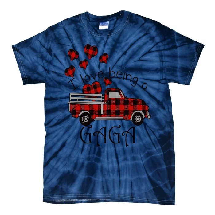 Love Being Gaga Red Plaid Truck Gnome Hearts Valentine's Day Gift, Funny Red Tie-Dye T-Shirt