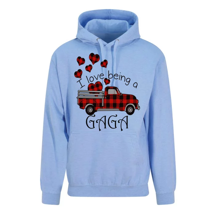 Love Being Gaga Red Plaid Truck Gnome Hearts Valentine's Day Gift, Funny Red Unisex Surf Hoodie