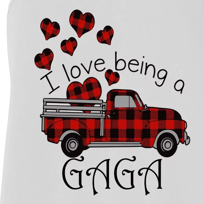 Love Being Gaga Red Plaid Truck Gnome Hearts Valentine's Day Gift, Funny Red Women's Racerback Tank