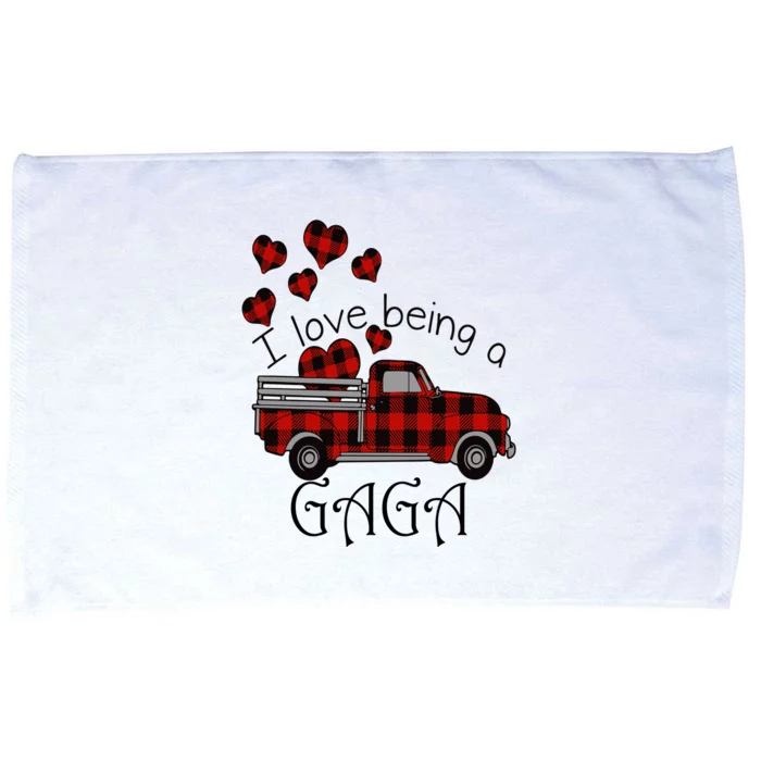 Love Being Gaga Red Plaid Truck Gnome Hearts Valentine's Day Gift, Funny Red Microfiber Hand Towel