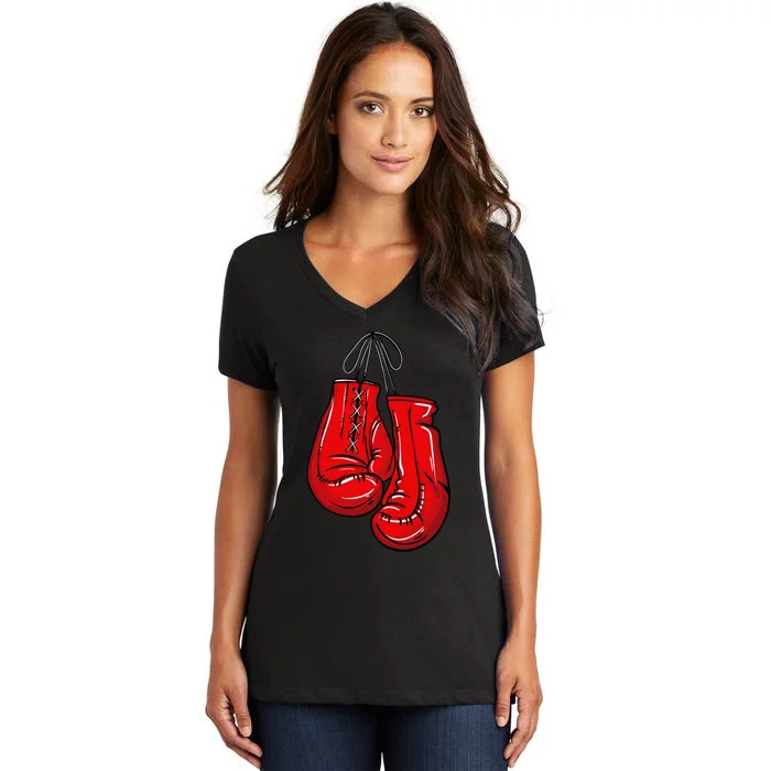 Love Boxing Gloves Illustration Gifts Boxer Gift Women's V-Neck T-Shirt