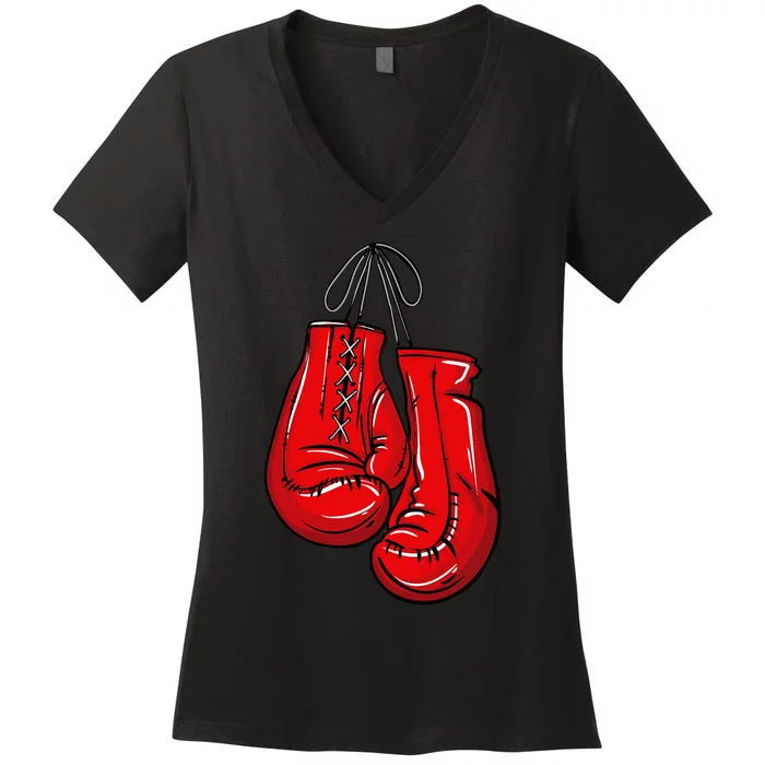 Love Boxing Gloves Illustration Gifts Boxer Gift Women's V-Neck T-Shirt