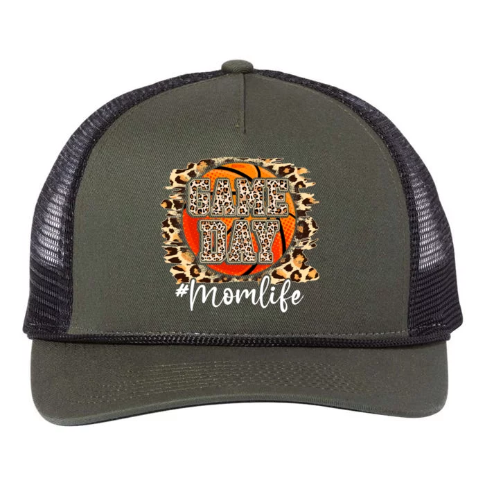 Leopard Basketball Game Vibes Basketball Mom Mothers Day Cute Gift Retro Rope Trucker Hat Cap