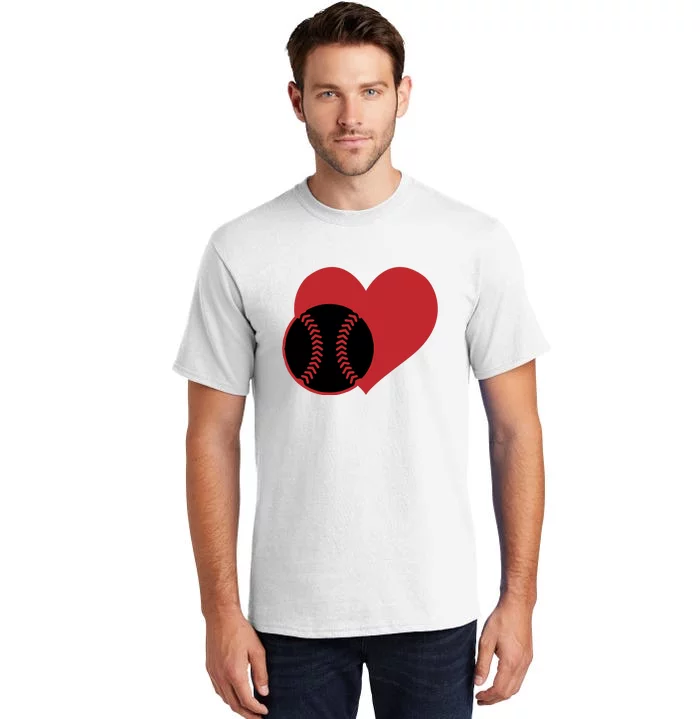 Love Baseball Heart Gift For Fan Baseball Sport Team Tall T-Shirt