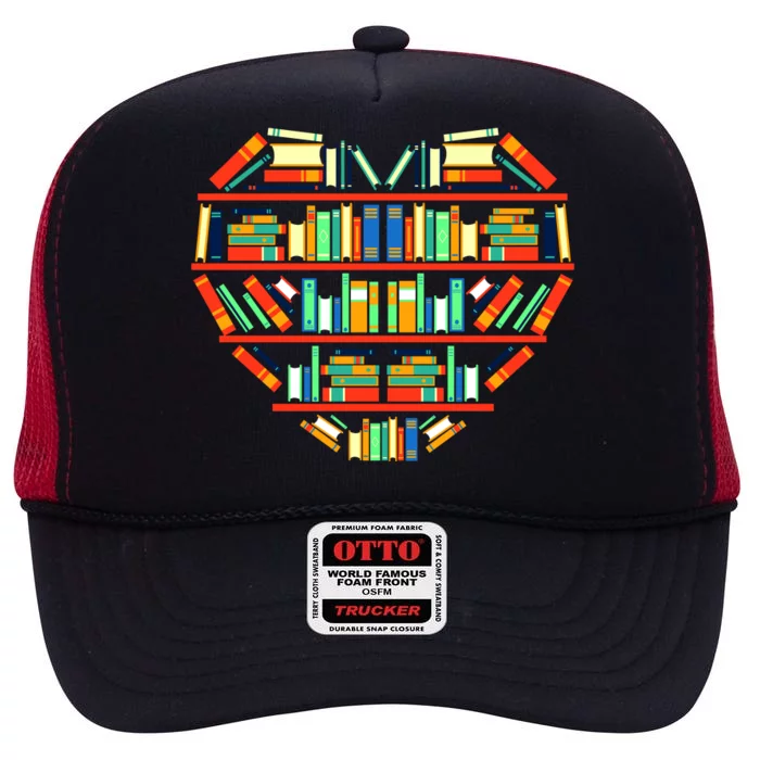 Love Books Heart High Crown Mesh Trucker Hat