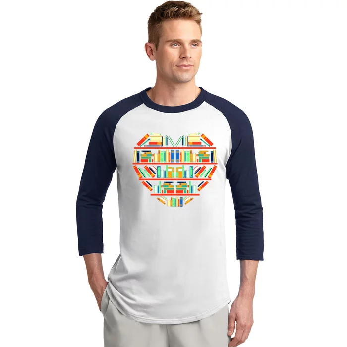 Love Books Heart Baseball Sleeve Shirt