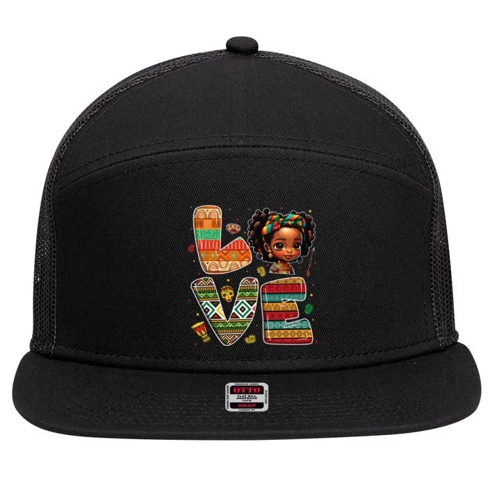 LOVE Black History Month Strong African 7 Panel Mesh Trucker Snapback Hat