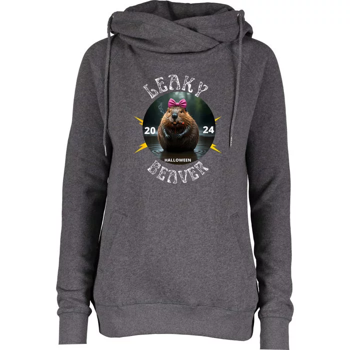 Leaky Beaver Halloween 2024 Womens Funnel Neck Pullover Hood