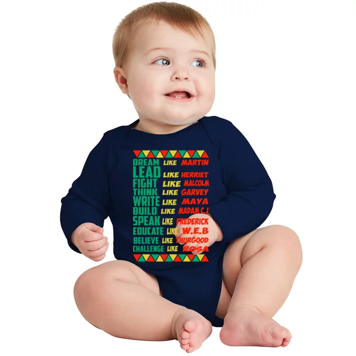 Love Black History Month Lead Like Herriet Dream Like Martin Gift Baby Long Sleeve Bodysuit