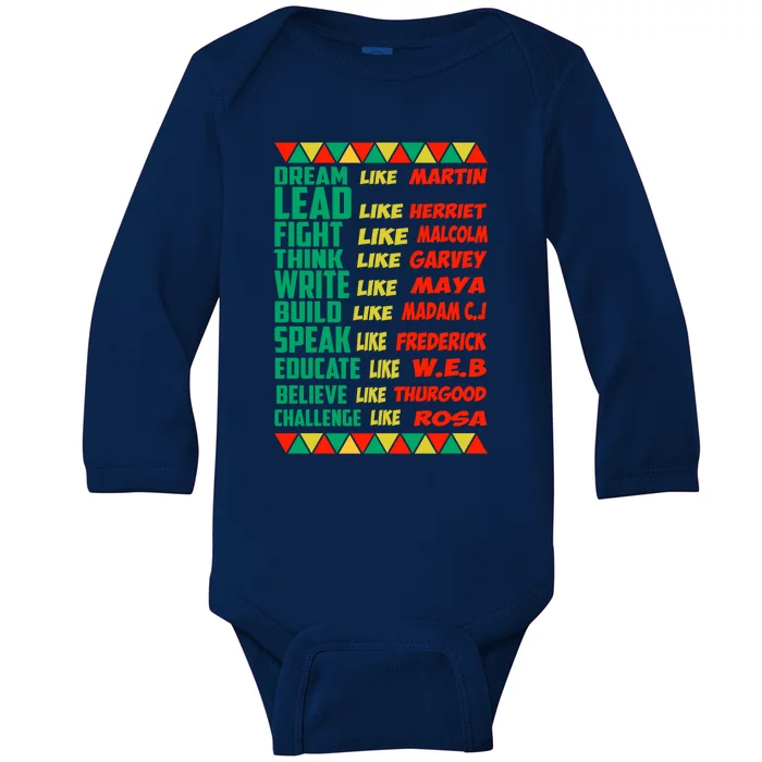 Love Black History Month Lead Like Herriet Dream Like Martin Gift Baby Long Sleeve Bodysuit