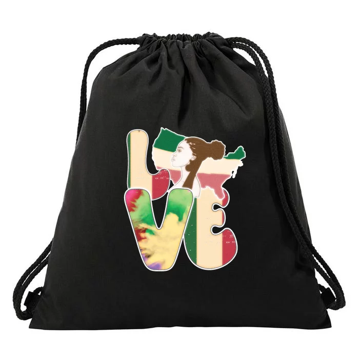 LOVE Black History Month Strong African Girl Gift Drawstring Bag