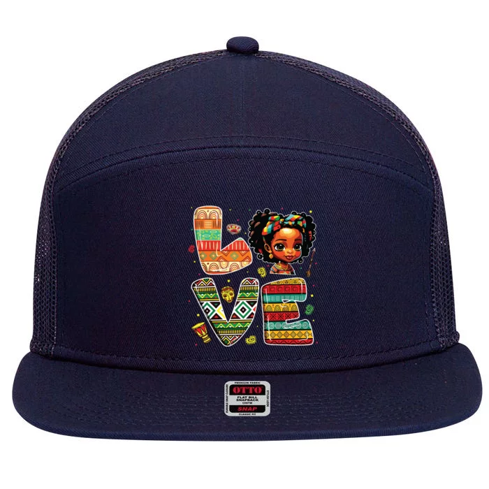 Love Black History Month Strong African Girl 7 Panel Mesh Trucker Snapback Hat