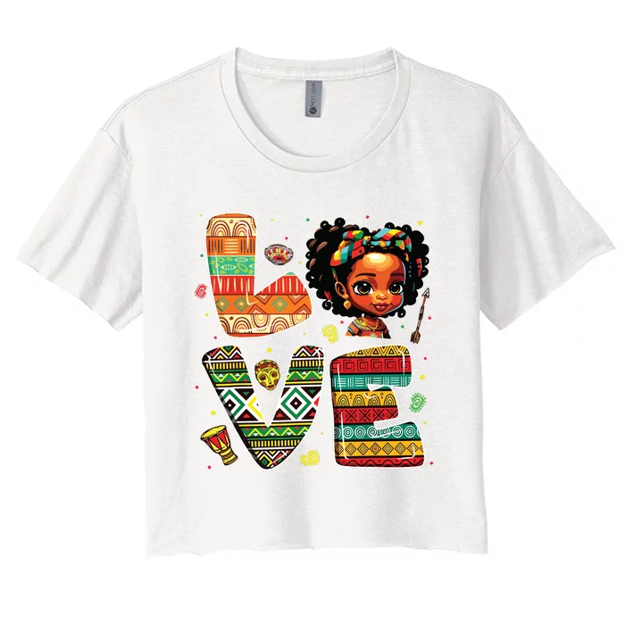 Love Black History Month Strong African Girl Women's Crop Top Tee