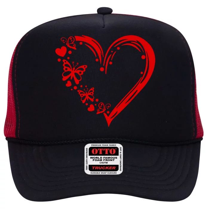 Love Butterfly Heart High Crown Mesh Trucker Hat