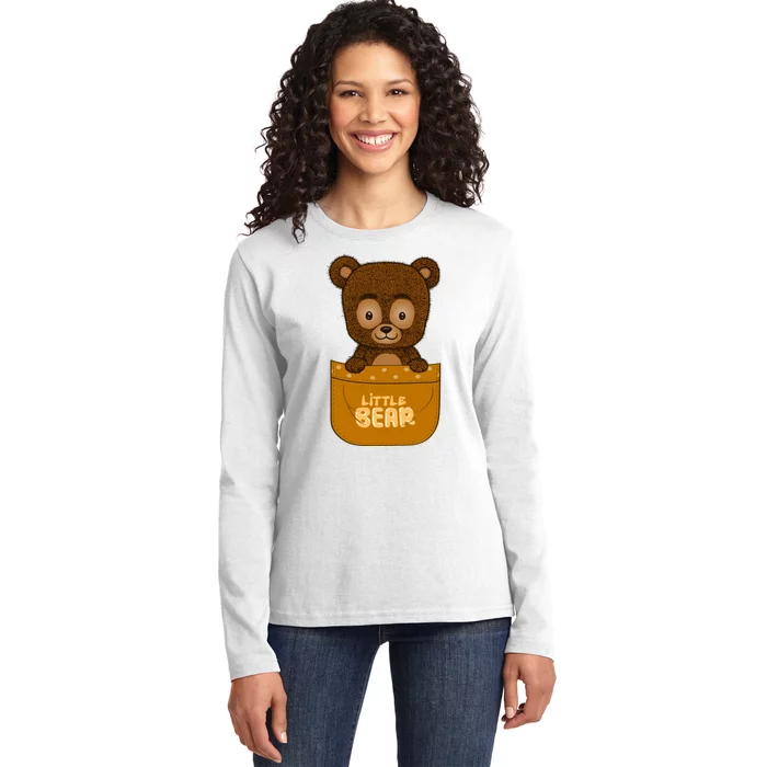 Little Bear Inside The Pocket Ladies Long Sleeve Shirt