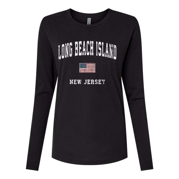 Long Beach Island New Jersey Nj Vintage American Flag Sports Gift Womens Cotton Relaxed Long Sleeve T-Shirt