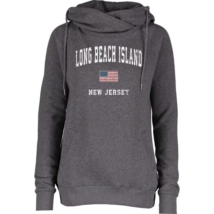 Long Beach Island New Jersey Nj Vintage American Flag Sports Gift Womens Funnel Neck Pullover Hood