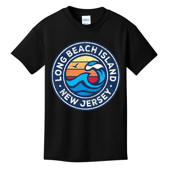 Long Beach Island New Jersey Nj Vintage Nautical Waves Desig Kids T-Shirt