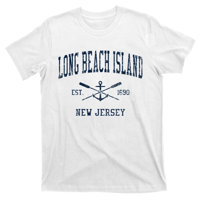 Long Beach Island Nj Vintage Crossed Oars & Boat Anchor T-Shirt